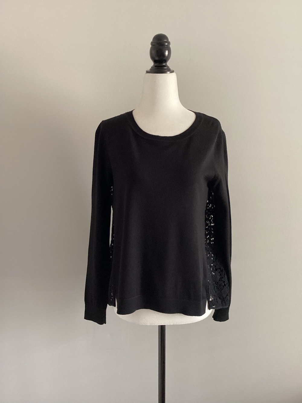 Club Monaco Black Lace-Back Crewneck Sweater, Size M